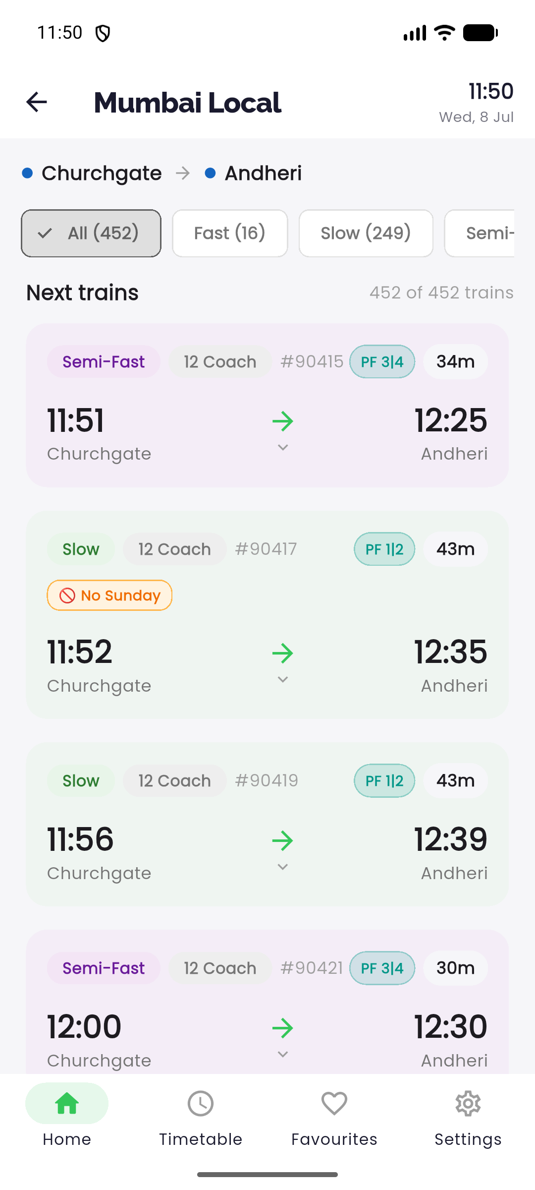 Mumbai Local next trains list